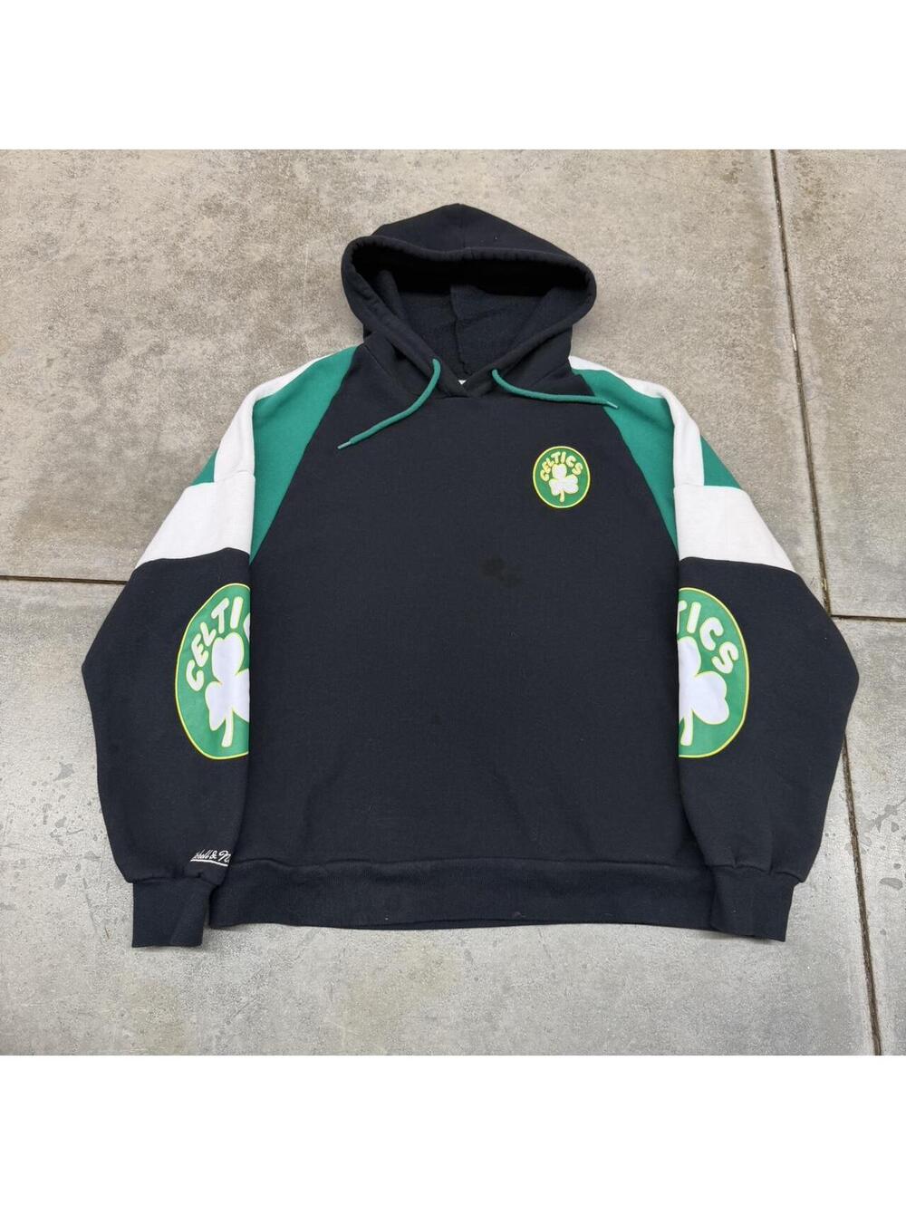 vintage boston celtics mitchell and ness black and green hoodie size medium